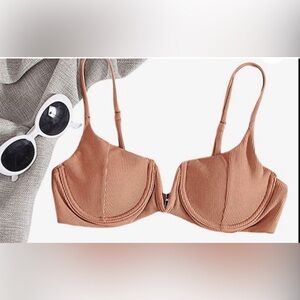 SHEIN Cognac Ribbed V Underwire Adjustable Strap Bikini Padded Bikini Top Large